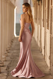 Dusty Rose Corset Satin Beaded Strapless Prom Dress With Slit