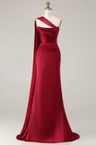 Burgundy Mermaid Strapless Satin Prom Dress With Sash