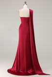 Burgundy Mermaid Strapless Satin Prom Dress With Sash