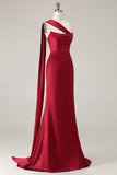 Burgundy Mermaid Strapless Satin Prom Dress With Sash