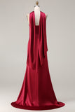 Burgundy Mermaid Strapless Satin Prom Dress With Sash