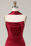 Burgundy Mermaid Strapless Satin Prom Dress With Sash