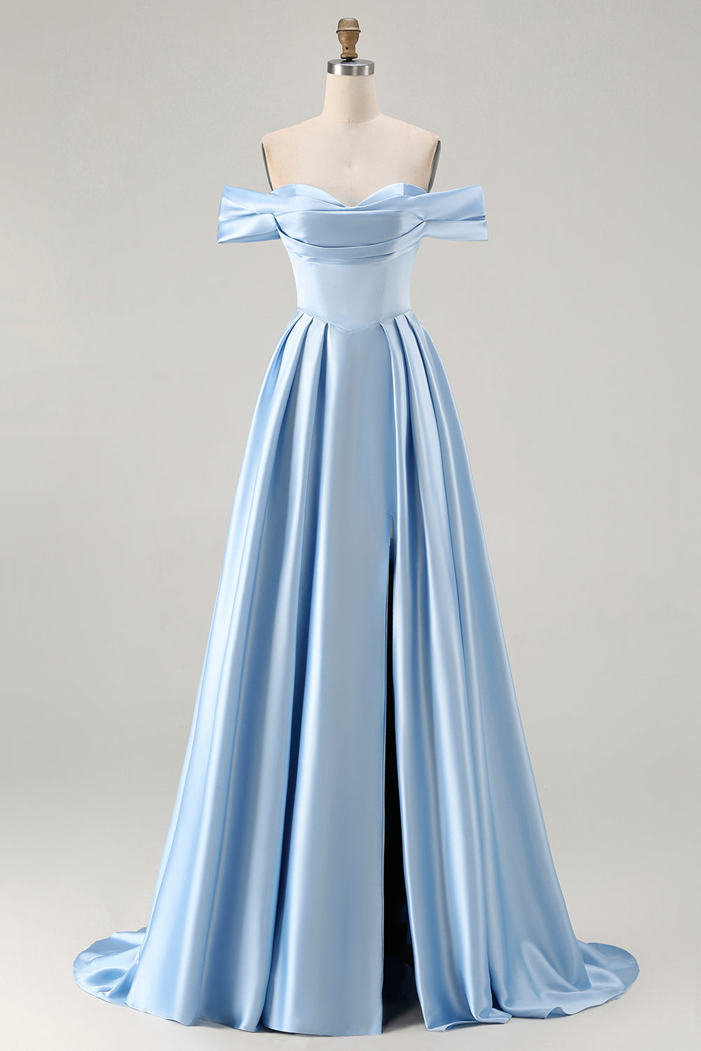 Berylove Women Blue Bridesmaid Dress with Slit A Line Off The Shoulder Satin Maxi Wedding Guest Dress, Blue / US24W Berylove Women Blue Bridesmaid Dress with Slit A Line Off The Shoulder Satin Maxi Wedding Guest Dress, Blue / US24W