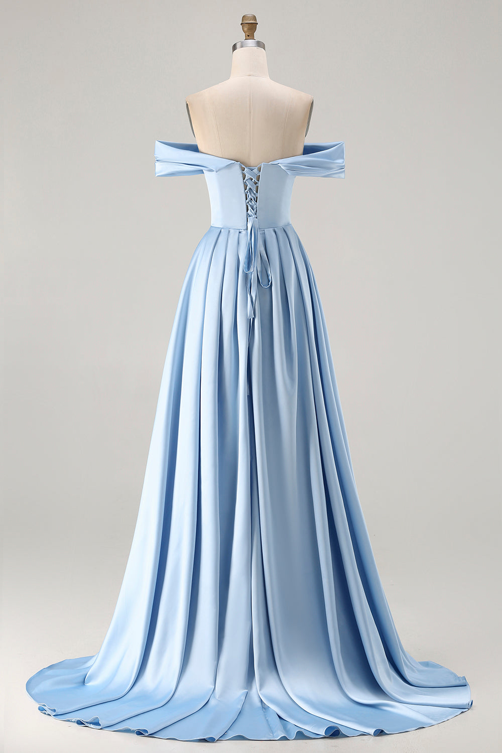 Berylove Women Blue Bridesmaid Dress with Slit A Line Off The Shoulder Satin Maxi Wedding Guest Dress, Blue / US24W Berylove Women Blue Bridesmaid Dress with Slit A Line Off The Shoulder Satin Maxi Wedding Guest Dress, Blue / US24W
