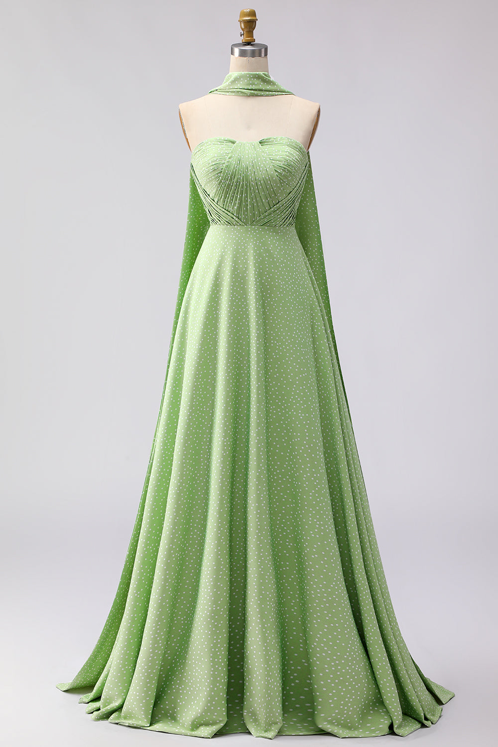 Berylove Women Strapless A Line Bridesmaid Dress Ruched Pink White Polka Dot Maxi Wedding Guest Dress, Green White Dot / US20W Berylove Women Strapless A Line Bridesmaid Dress Ruched Pink White Polka Dot Maxi Wedding Guest Dress, Green White Dot / US20W