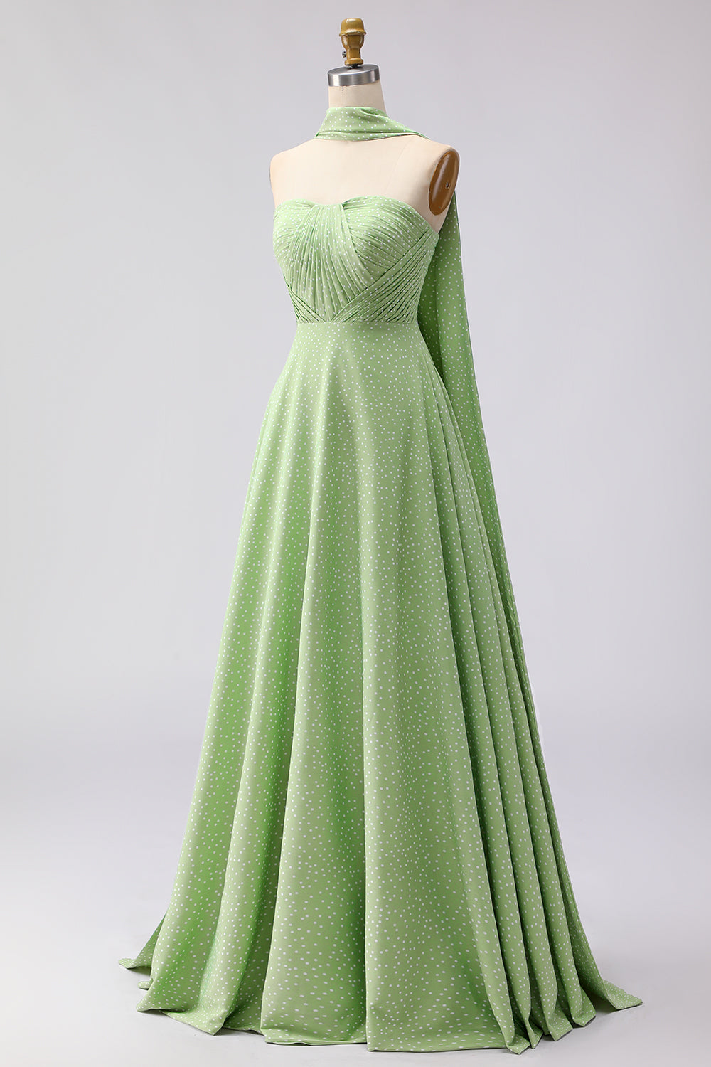 Berylove Women Strapless A Line Bridesmaid Dress Ruched Pink White Polka Dot Maxi Wedding Guest Dress, Green White Dot / US24W Berylove Women Strapless A Line Bridesmaid Dress Ruched Pink White Polka Dot Maxi Wedding Guest Dress, Green White Dot / US24W