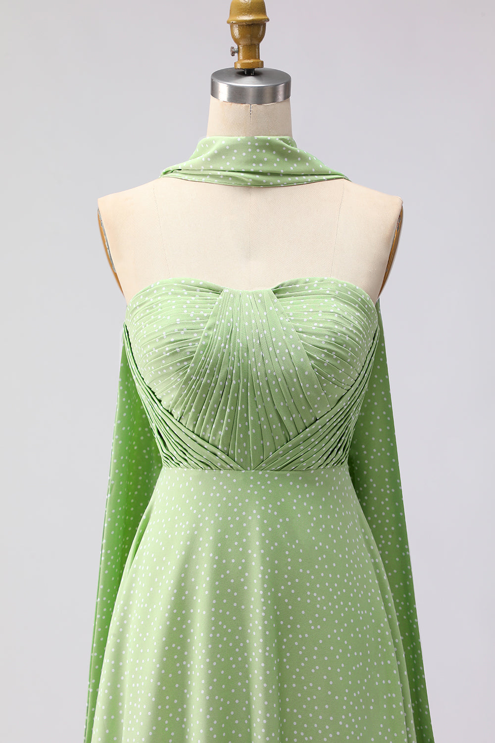 Berylove Women Strapless A Line Bridesmaid Dress Green White Polka Dot Ruched Maxi Wedding Guest Dress Berylove Women Strapless A Line Bridesmaid Dress Green White Polka Dot Ruched Maxi Wedding Guest Dress