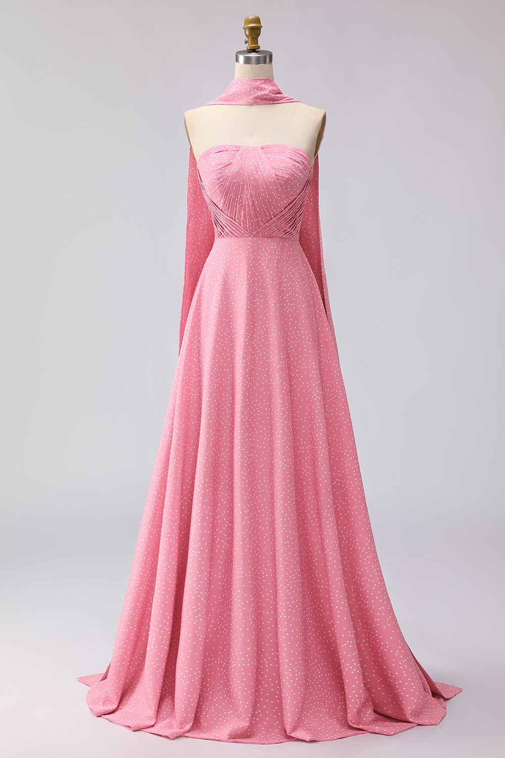 Berylove Women Strapless A Line Bridesmaid Dress Ruched Pink White Polka Dot Maxi Wedding Guest Dress, Pink White Dot / US4 Berylove Women Strapless A Line Bridesmaid Dress Ruched Pink White Polka Dot Maxi Wedding Guest Dress, Pink White Dot / US4