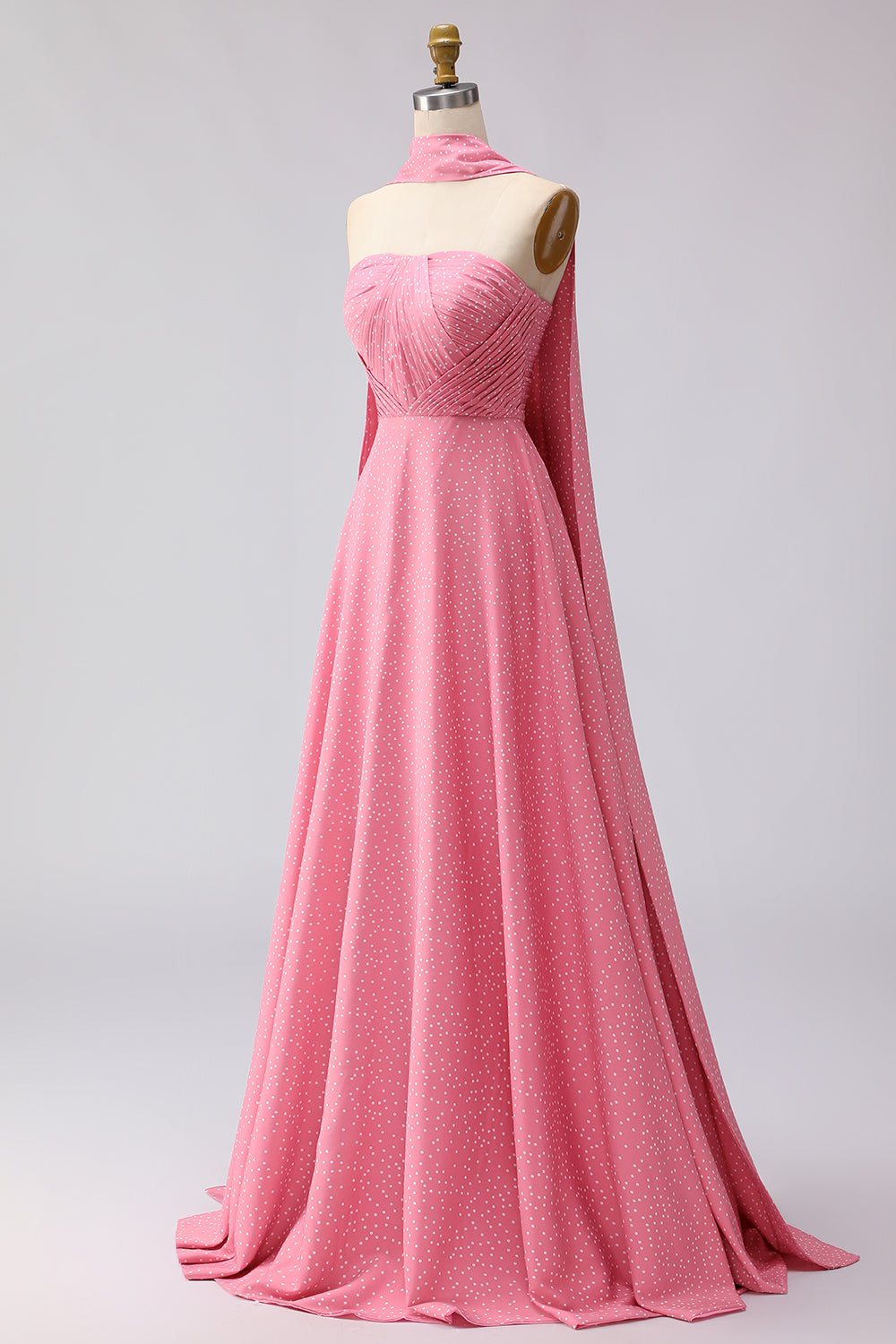 Berylove Women Strapless A Line Bridesmaid Dress Green White Polka Dot Ruched Maxi Wedding Guest Dress, Pink White Dot / US4 Berylove Women Strapless A Line Bridesmaid Dress Green White Polka Dot Ruched Maxi Wedding Guest Dress, Pink White Dot / US4