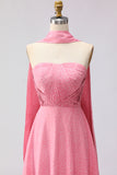 Pink White Polka Dot Strapless A Line Bridesmaid Dress