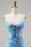 Blue Floral Mermaid Sweetheart Prom Dress With Slit