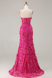 Sweetheart Fuchsia Mermaid Appliqued Prom Dress With Slit