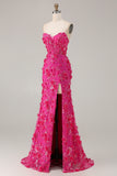 Sweetheart Fuchsia Mermaid Appliqued Prom Dress With Slit