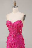 Sweetheart Fuchsia Mermaid Appliqued Prom Dress With Slit