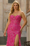 Sparkly Strapless Mermaid Fuchsia Plus Size Prom Dress