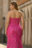 Sparkly Strapless Mermaid Fuchsia Plus Size Prom Dress