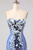 Sparkly Mermaid Royal Blue Strapless Beaded Prom Dress