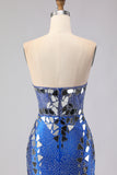 Sparkly Mermaid Royal Blue Strapless Beaded Prom Dress