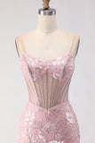 Sparkly Blush Mermaid Corset Prom Dress