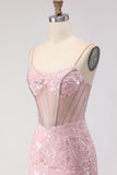 Sparkly Blush Mermaid Corset Prom Dress