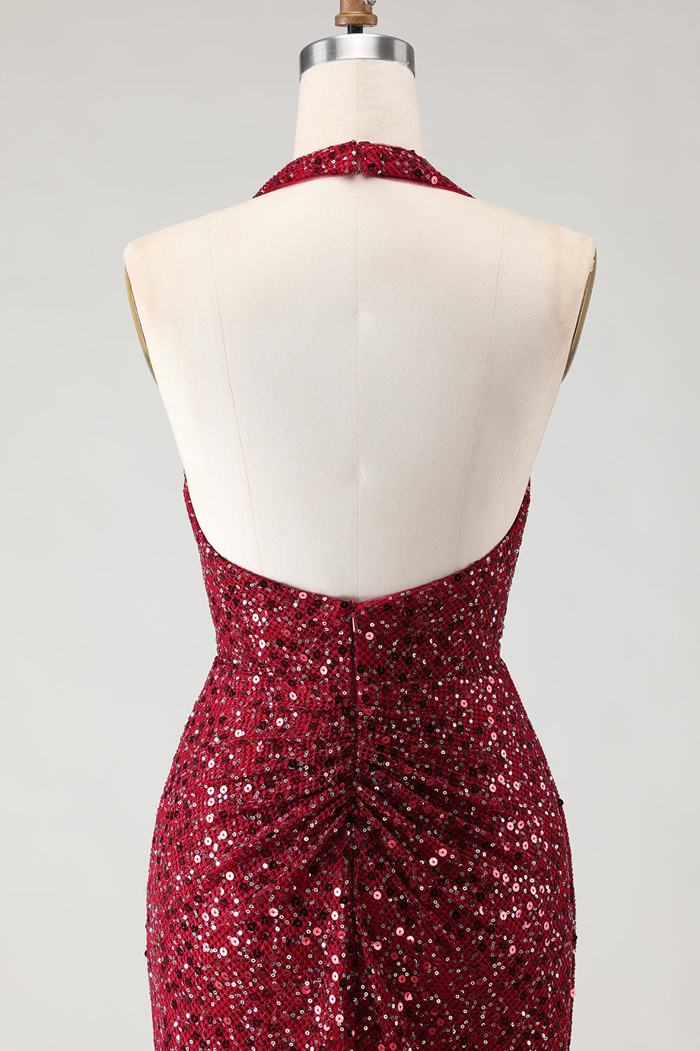 Berylove Women Sparkly Burgundy Prom Dress with Slit Mermaid Halter Maxi Party Dress with Ribbon, Burgundy / US20W Berylove Women Sparkly Burgundy Prom Dress with Slit Mermaid Halter Maxi Party Dress with Ribbon, Burgundy / US20W