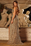 Sparkly Golden Mermaid Cut Out One Shoulder Prom Dress