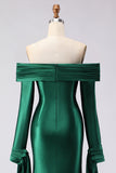 Dark Green Mermaid Off the Shoulder Satin Prom Dress
