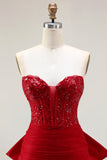 Glitter Red Mermaid Sweetheart Corset Prom Dress With Bow