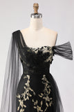 Mermaid Black Golden Sequin Asymmetrical Neck Prom Dress