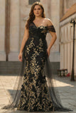 Black Golden Mermaid Sequin Plus Size Prom Dress