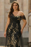 Black Golden Mermaid Sequin Plus Size Prom Dress