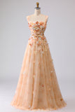 Off the Shoulder Appliqued Champagne A Line Prom Dress