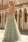 Off the Shoulder Appliqued Champagne A Line Prom Dress