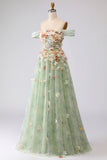 Off the Shoulder Appliqued Champagne A Line Prom Dress