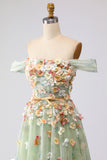 Off the Shoulder Appliqued Champagne A Line Prom Dress