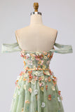 Off the Shoulder Appliqued Champagne A Line Prom Dress