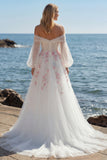 White A Line Off The Shoulder Appliqued Wedding Dress