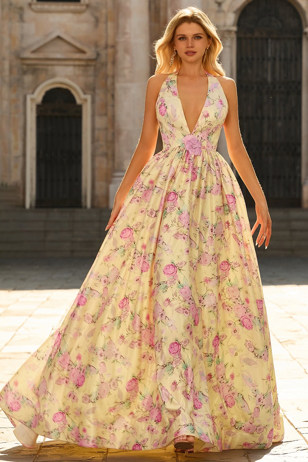 red maxi halter dress Tessa Mermaid Halter Satin Gown main image 1