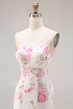 Elegant White Pink Floral Mermaid Maxi Prom Dress