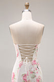 Elegant White Pink Floral Mermaid Maxi Prom Dress