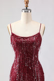 Sparkly Burgundy Mermaid Maxi Prom Dress