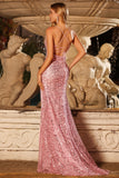 Sparkly Pink Mermaid Strapless Straps Prom Dress