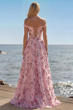 Off the Shoulder Corset Floral Blush A Line Prom Dress