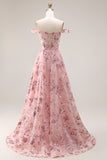 Off the Shoulder Corset Floral Blush A Line Prom Dress
