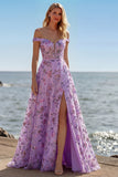 Off the Shoulder Corset Floral Blush A Line Prom Dress