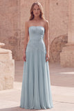Strapless Yellow A Line Appliqued Maxi Prom Dress