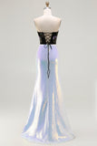 Sparkly Black Lilac Strapless Mermaid Prom Dress With Lace Up Back