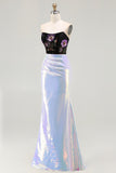 Sparkly Black Lilac Strapless Mermaid Prom Dress With Lace Up Back