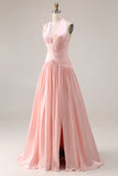 Halter Ruched A Line Blush Pink Satin Prom Dress