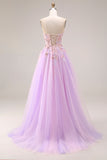 Lilac Appliqued Strapless Corset A Line Prom Dress